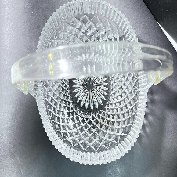 Vtg EAPG Clear Pressed Glass Basket Diamond Pattern Lucite Handle Fruit Candy - Picture 5 of 10